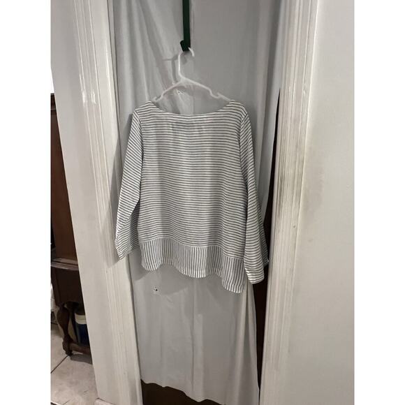 Tahari White Blue Linen Striped Tunic Sz L Boat Neck Drop Waist Peplum - Picture 6 of 6